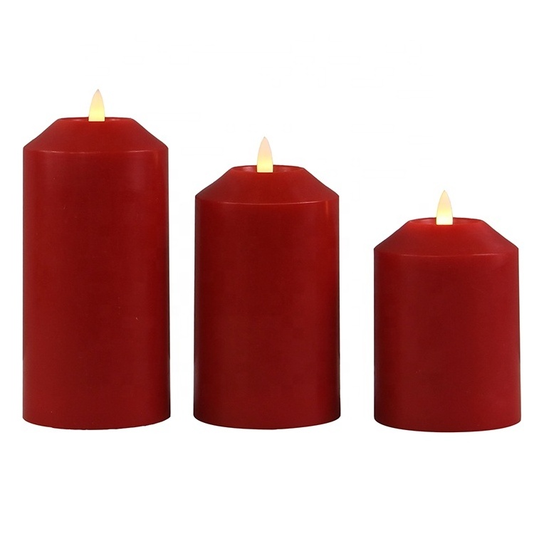 Home Decor Red Paraffin Wax Battery Operated Flickering Flameless Unscented Candle with 3d Real Flame