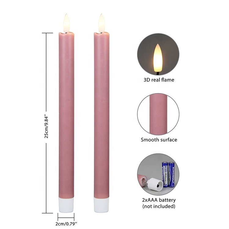 Set of 2 indoor plastic pink taper battery operated flameless led candles with remote control