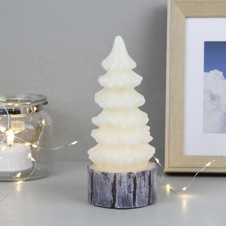 Christmas Gifts Real Wax LED Pine Tree Shape Battery Operated Warm Light Flickering Flameless Candles with Timer