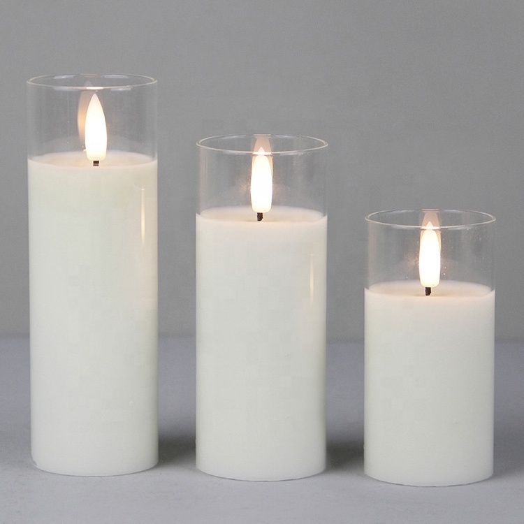 White Thin Pillar Bougie LED Vela Electric Flickering Flameless Glass Wax LED Candle For Wedding Home Decoration