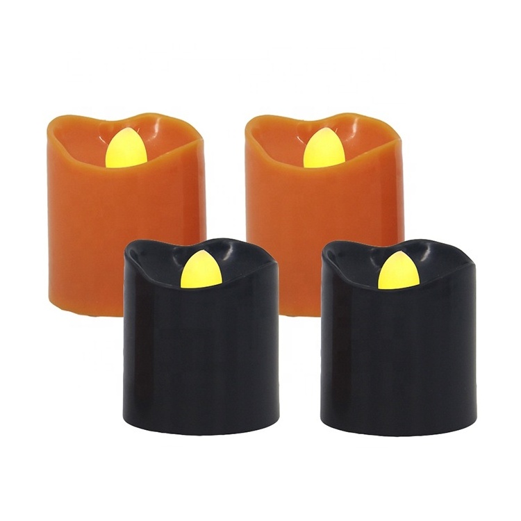 Set Of 4 Halloween Small Pumpkins Orange Battery Operated Flameless LED Tea Light Candles