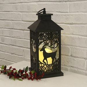 Decorative Vintage Black Gray Deer Battery Powered LED Candle Holder Lantern for Christmas