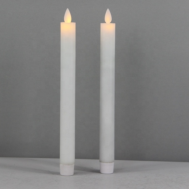 Home Decoration Electric White Wax Led Taper Religious Flameless Flickering Candle Pillar Gift Set with Moving Flame