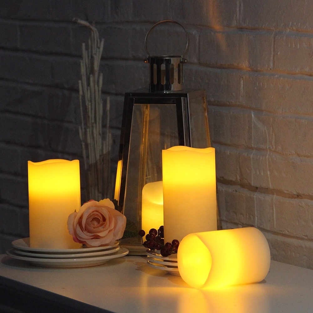 Home Decor  Set of 3 Warm White Flickering Flameless  Wholesale Magic Led Pillar Candles