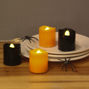 Set Of 4 Halloween Small Pumpkins Orange Battery Operated Flameless LED Tea Light Candles