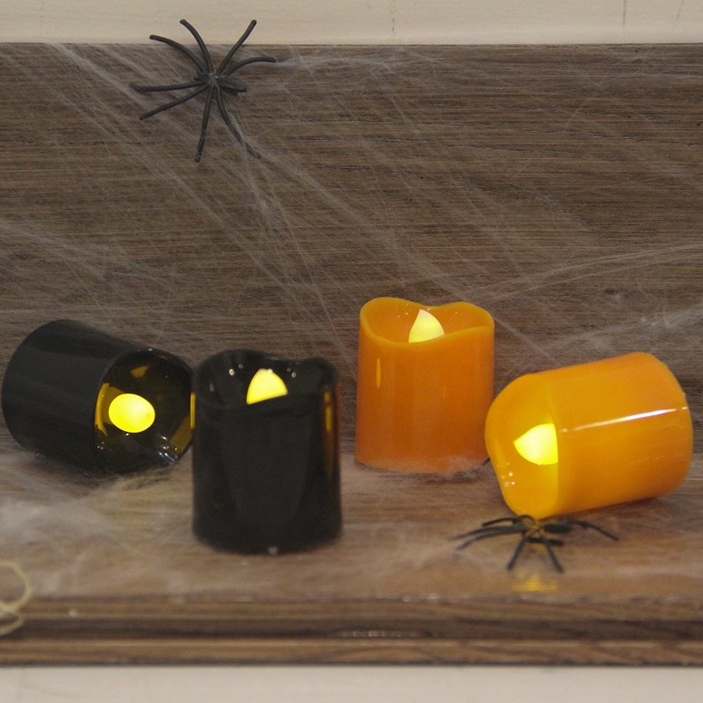 Set Of 4 Halloween Small Pumpkins Orange Battery Operated Flameless LED Tea Light Candles