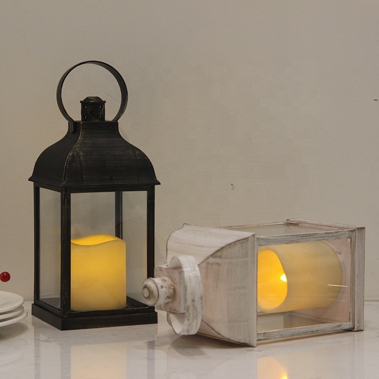 Christmas Gifts Black Flameless Battery Operated Decorative Candle Lanterns with Warm White Light Candle