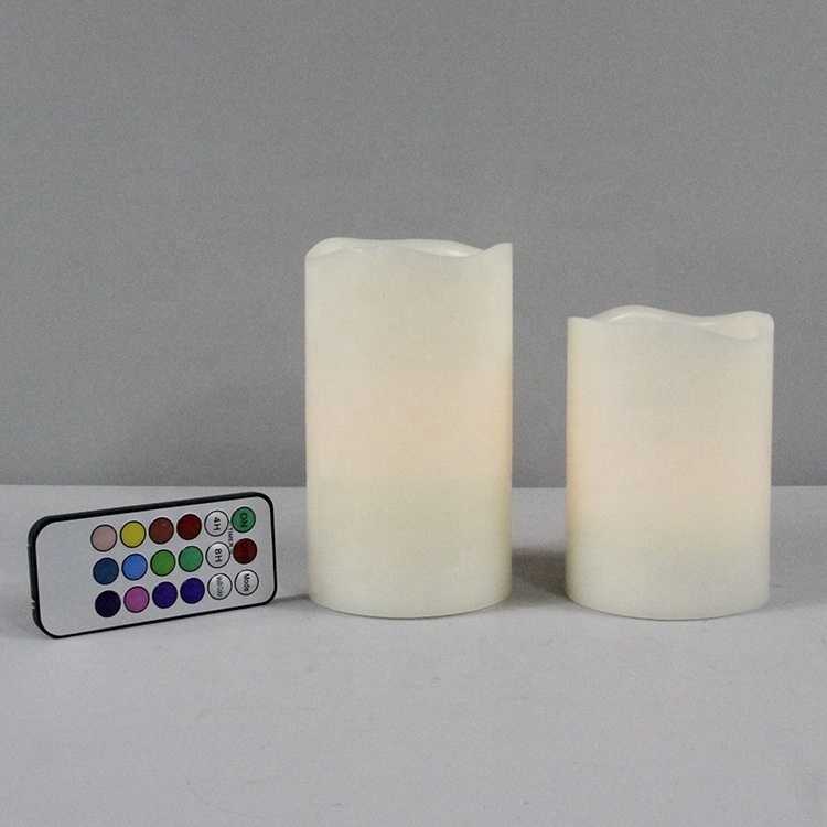 Flameless Lighting Products Battery Operated Flickering Flame Handmade Decorative Candles Distressed Ivory Wax Pillar Candle Set