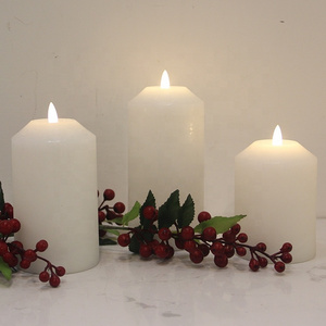 Wedding Decor 3 Pack White New Design Pillar Candles With Black Wick Battery Flameless LED Wax Candles