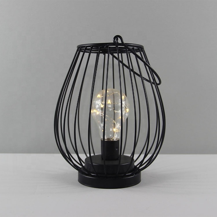 Concise Style House Decorative Black Metal Lantern with String Lights