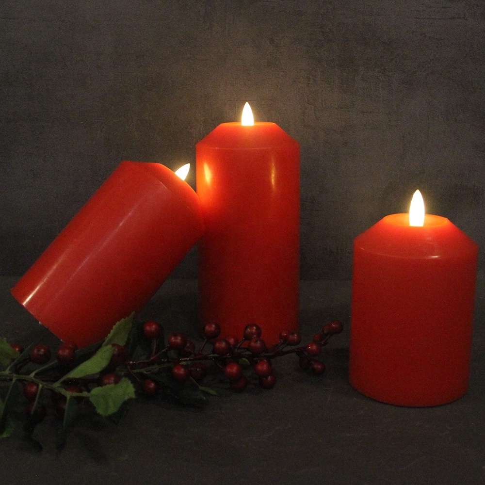 Home Decor Red Paraffin Wax Battery Operated Flickering Flameless Unscented Candle with 3d Real Flame