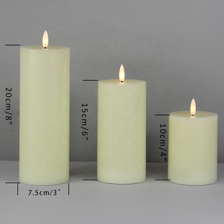 Home decor Set of 3 ivory New Design Flat Top Real Wax Electronic 3D Real Flame  Flickering Candle with Black Wick