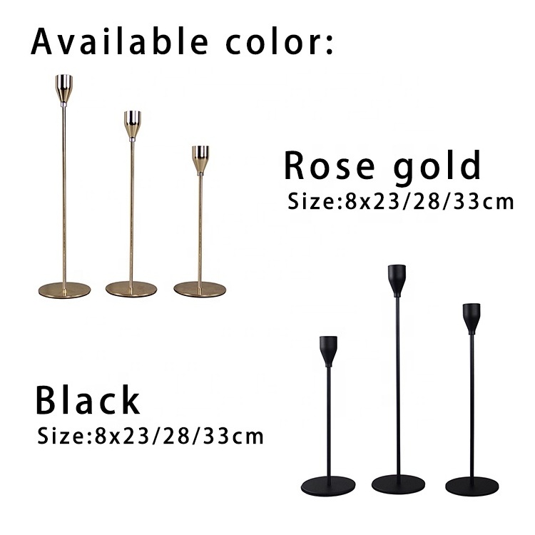 Wedding Decorative Matte Set Of 3 Tall Candlesticks Holder Luxury Black Metal Taper Candle Holder For Indoor Outdoor