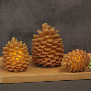 Indoor Flameless Paraffin Wax Handmade Pinecone Christmas Decoration Light Organic Concrete Candles