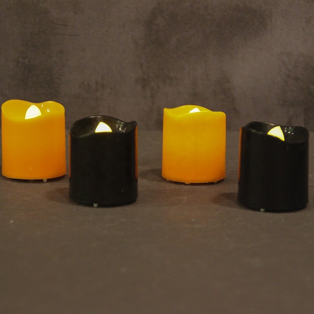 Set Of 4 Halloween Small Pumpkins Orange Battery Operated Flameless LED Tea Light Candles