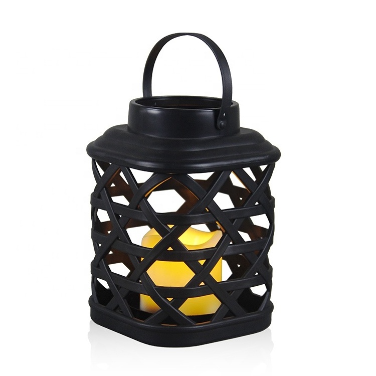 Wedding Decor Black Hollow Hanging Plastic Pillar Candle Holder Battery Operated Candle Lantern with LED Candle