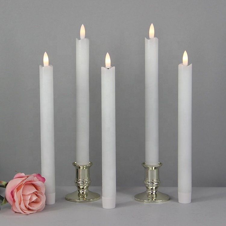 Set of 2 real  wax wedding electric flickering flameless battery operated decorative led taper candle with new flame