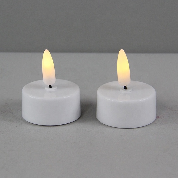 2 Pack Warm White Flickering Flameless Fake Tealight Candle 3D Real Flame Battery Plastic LED Tea Light for Decoration