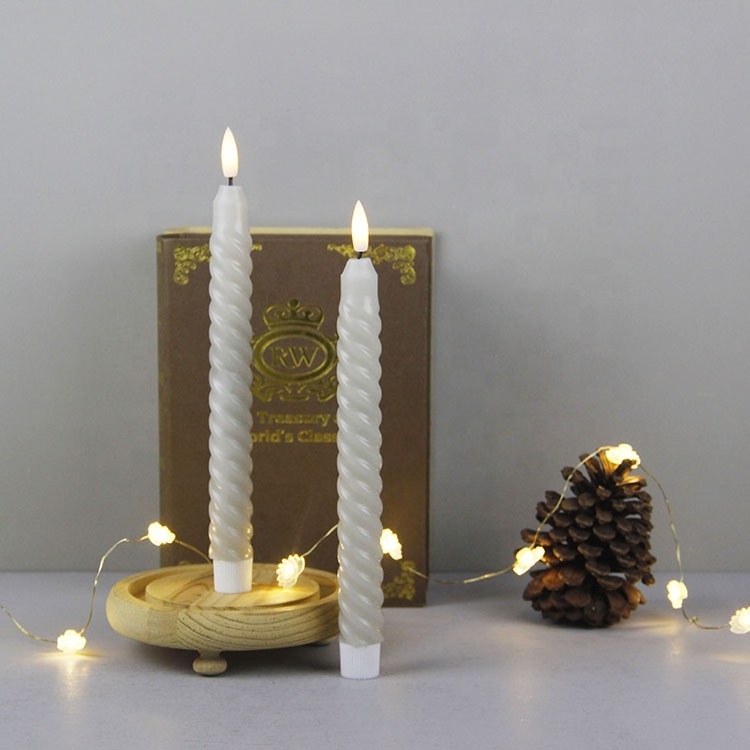 Real Wax Twisted Flickering Window Battery Operated Candlesticks Spiral Taper LED Flameless Candles for Wedding Party