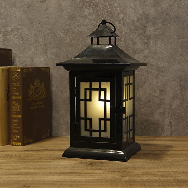 CANDLE LANTERN WITH GROUND GLASS, WITH ON/6H TIMER/OFF FUNCTION, BATTERY OPERATED, METAL