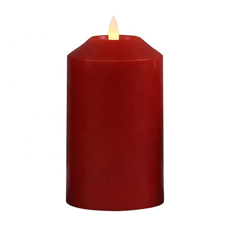 Home Decor Red Paraffin Wax Battery Operated Flickering Flameless Unscented Candle with 3d Real Flame