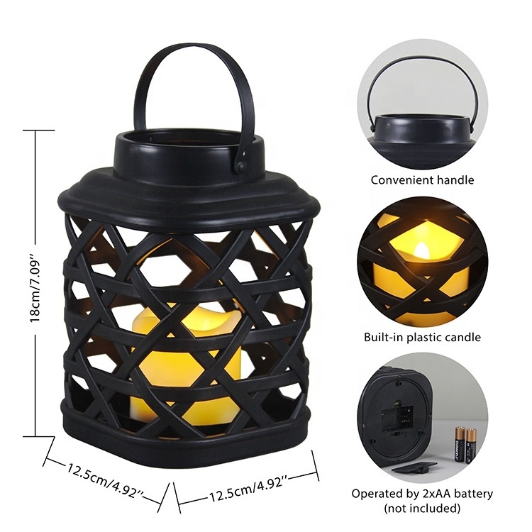 Wedding Decor Black Hollow Hanging Plastic Pillar Candle Holder Battery Operated Candle Lantern with LED Candle