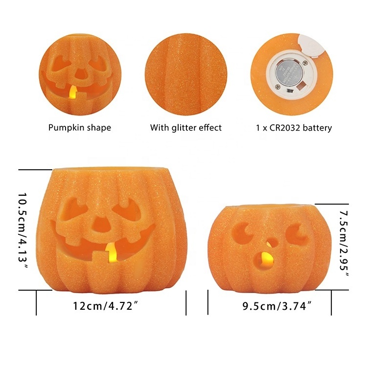 Home Decor Jack O Lantern Pumpkin Shaped Amber Flickering Unscented Wax Battery Operated Halloween LED Candle