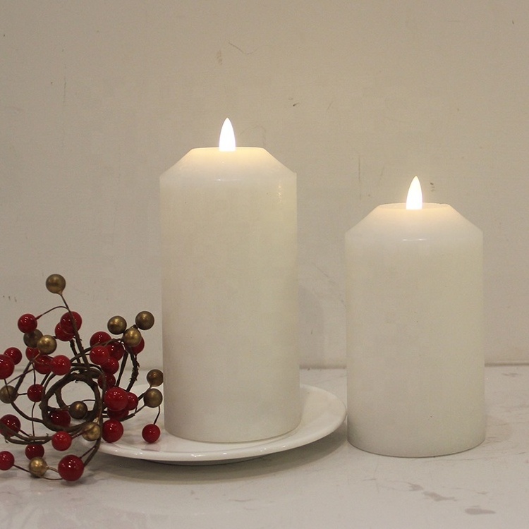 Wedding Decor 3 Pack White New Design Pillar Candles With Black Wick Battery Flameless LED Wax Candles