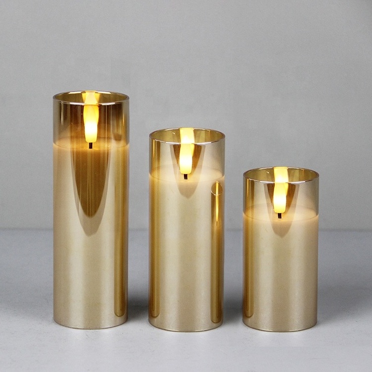 White Thin Pillar Bougie LED Vela Electric Flickering Flameless Glass Wax LED Candle For Wedding Home Decoration