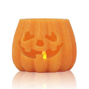 Home Decor Jack O Lantern Pumpkin Shaped Amber Flickering Unscented Wax Battery Operated Halloween LED Candle