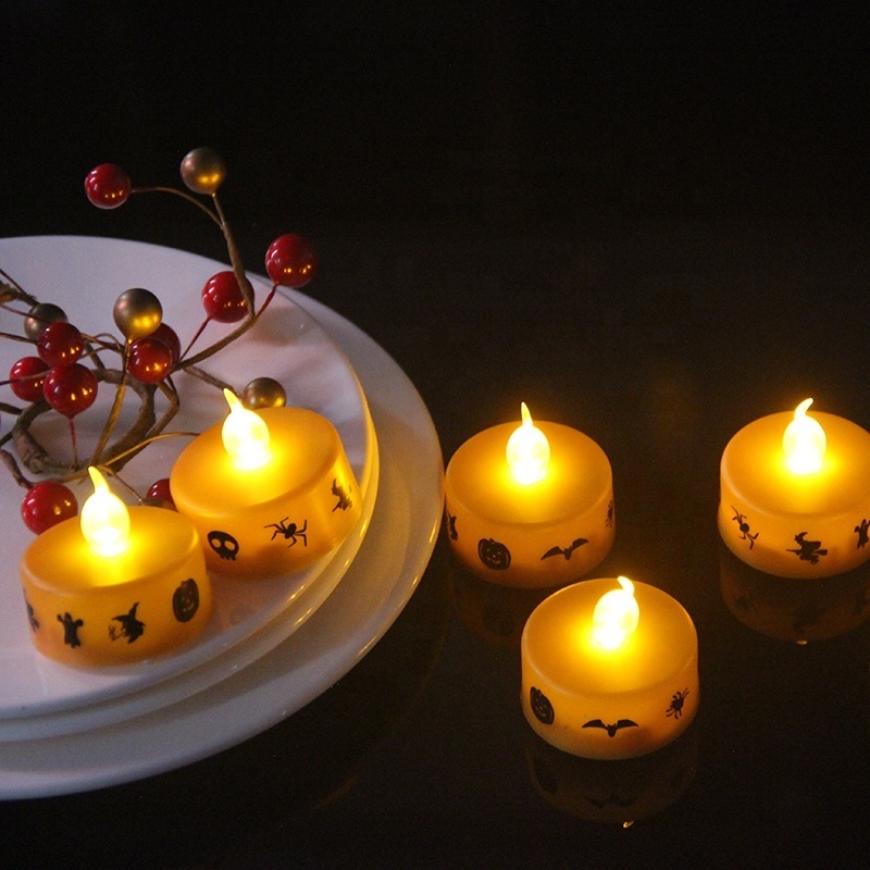 Halloween 4 Pack Small Orange Battery Operated LED Pumpkin Flameless Fake Electric Tea Light Candles