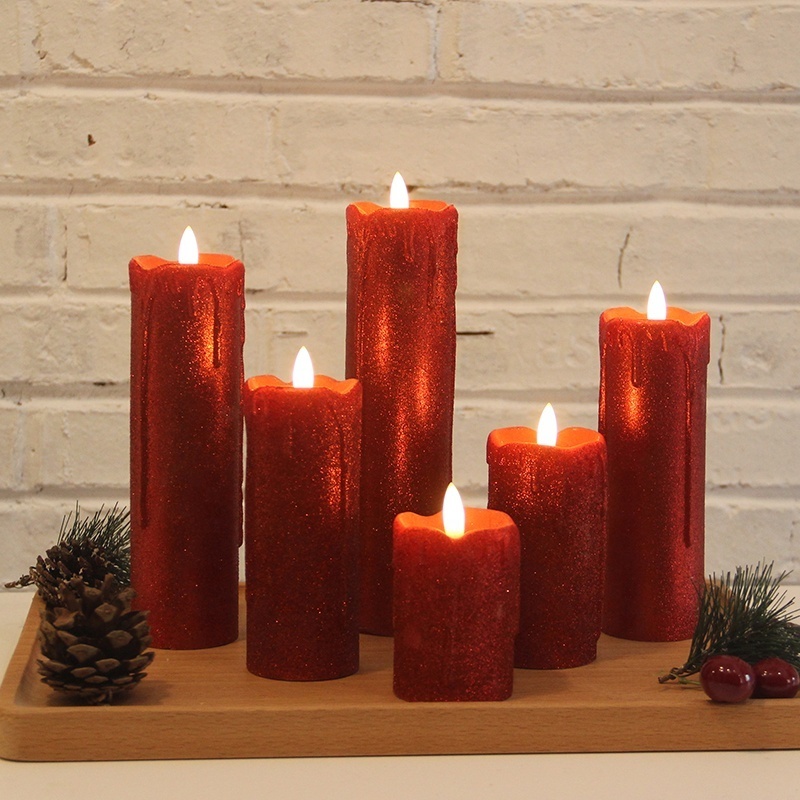 Home Decoration Pillar Ivory Paraffin Wax Flameless Flickering Battery Small Wax LED Candles with 3D Real Flame