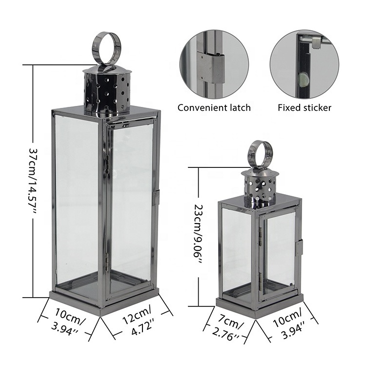 Nordic Decorative Modern Stainless Steel Hanging Sliver Rustic Lantern for LED Candles