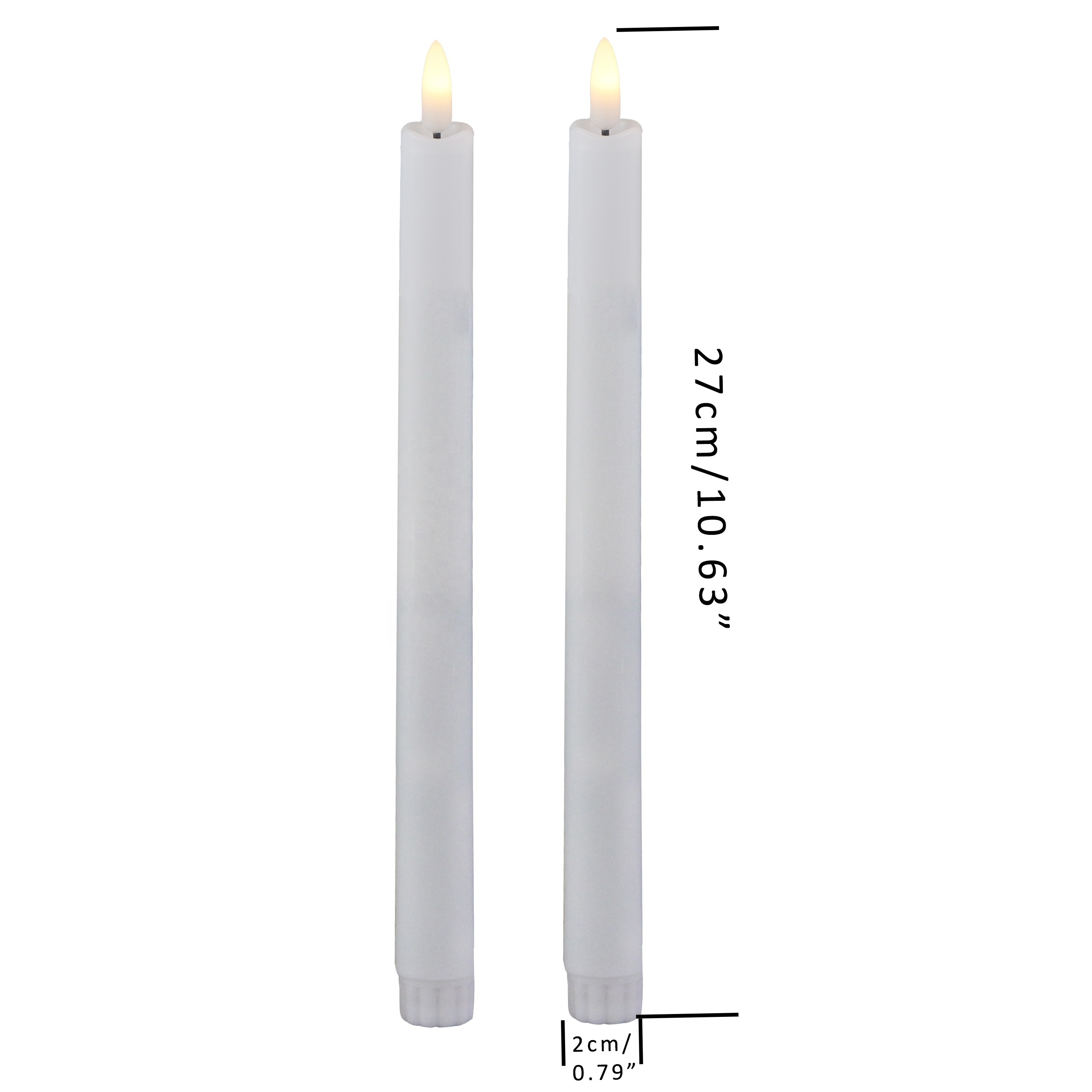 Wholesale set of 2 battery operated white flickering electric long plastic led taper flameless candle