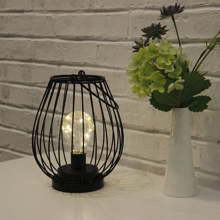 Concise Style House Decorative Black Metal Lantern with String Lights