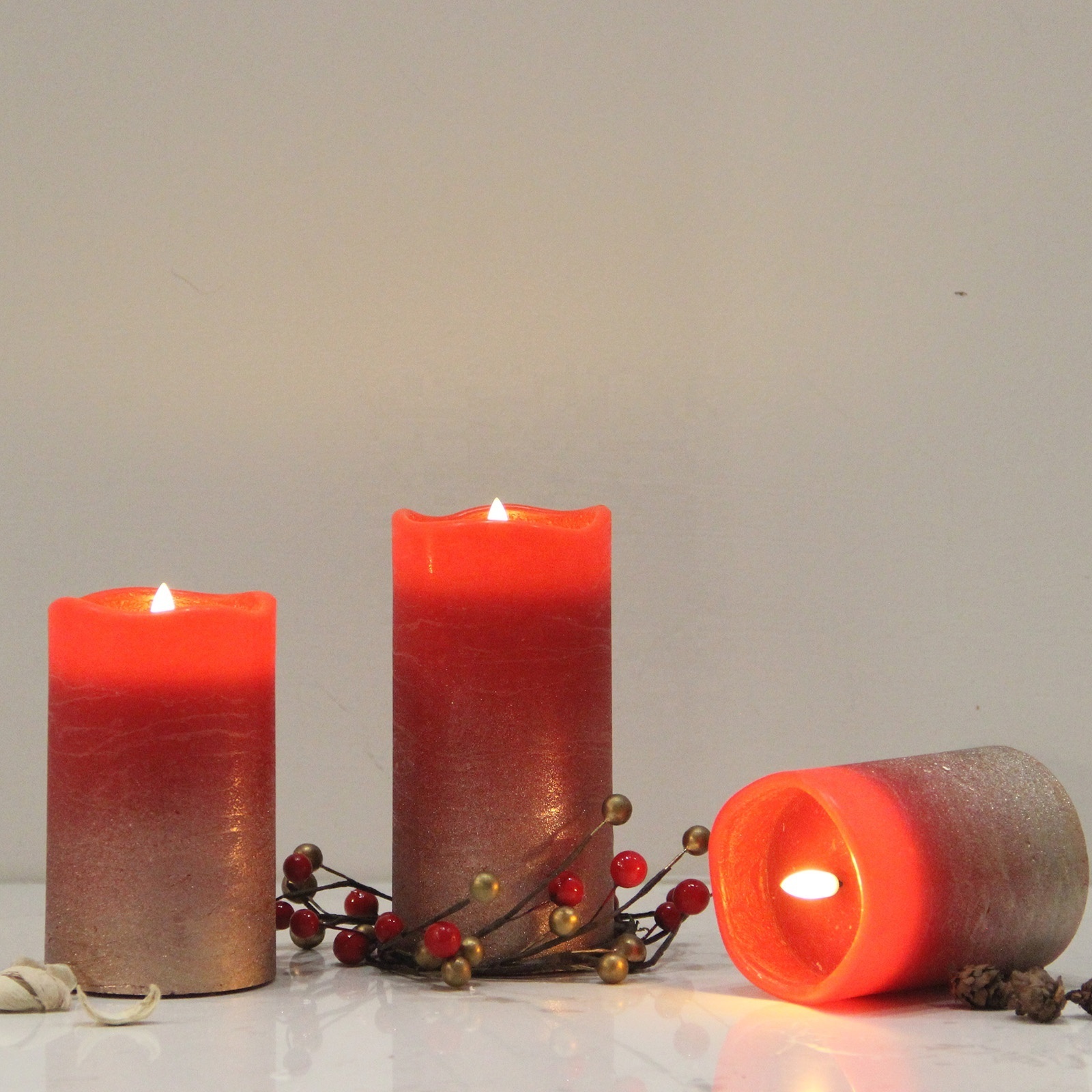 Home decor set of 3 candles scented luxury gold flameless led candles