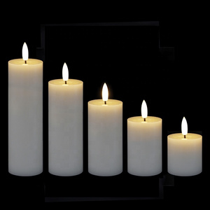 5 Packs White Wax Slim Realistic Battery Operated Flameless LED Candles with New 3D Real Flame