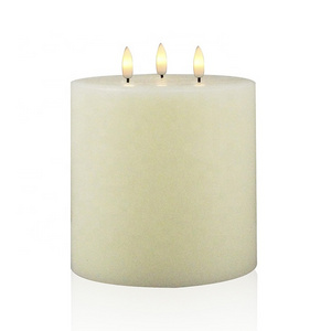 Home Decor Ivory Flickering Realistic 3 Wicks Pillar Flameless 3D Real Flame Electric Large LED Battery Operated Candles