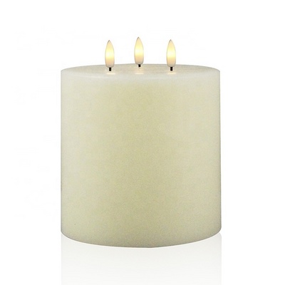 Home Decor Ivory Flickering Realistic 3 Wicks Pillar Flameless 3D Real Flame Electric Large LED Battery Operated Candles