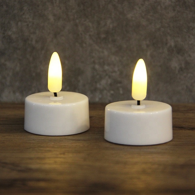 2 Pack Warm White Flickering Flameless Fake Tealight Candle 3D Real Flame Battery Plastic LED Tea Light for Decoration