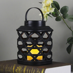 Wedding Decor Black Hollow Hanging Plastic Pillar Candle Holder Battery Operated Candle Lantern with LED Candle