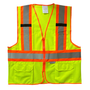 Cheap green orange adult security surveyor reflective working safety vest with 3 reflective stripes