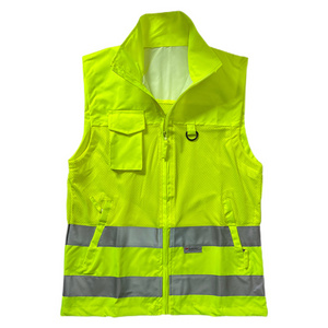 Safety vest high visibility reflective series mesh with zipper and pockets