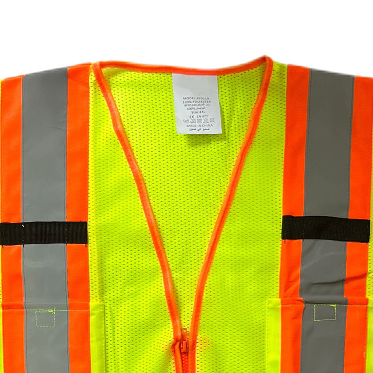 Cheap green orange adult security surveyor reflective working safety vest with 3 reflective stripes