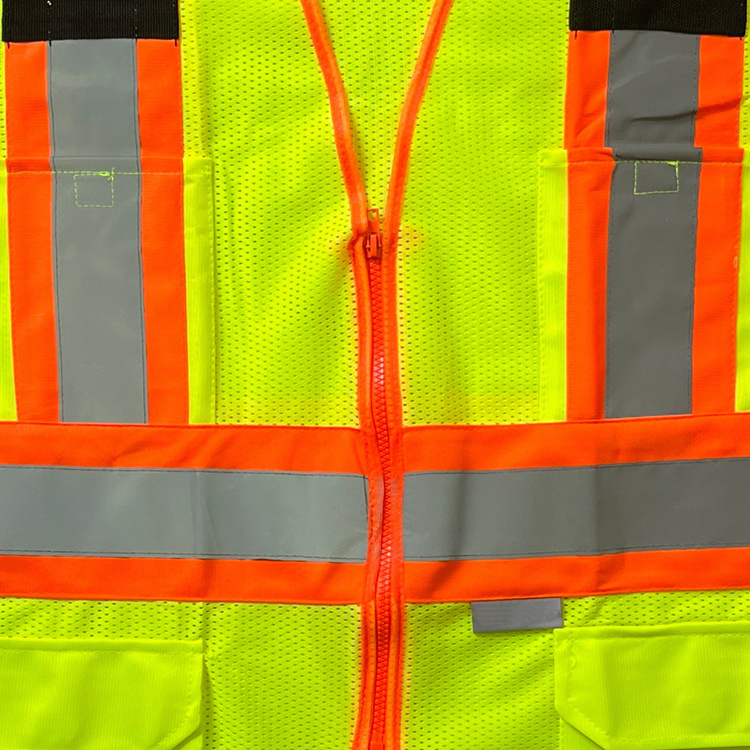 Cheap green orange adult security surveyor reflective working safety vest with 3 reflective stripes