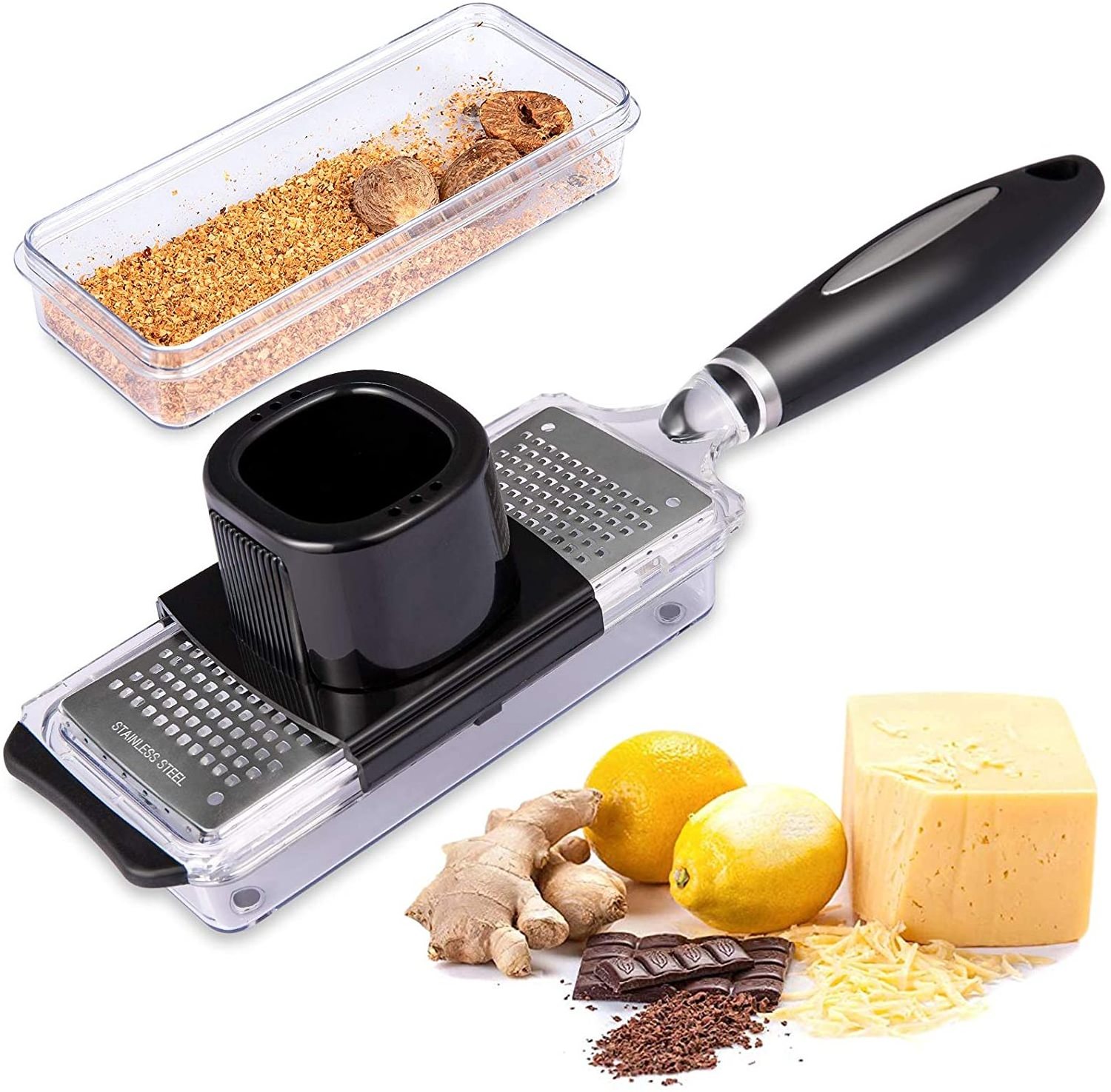 Ginger Grater Tool Cheese Grater with handle Lemon Zester with catcher  Mini Grater with container Nutmeg Grinder Kitchen Tools