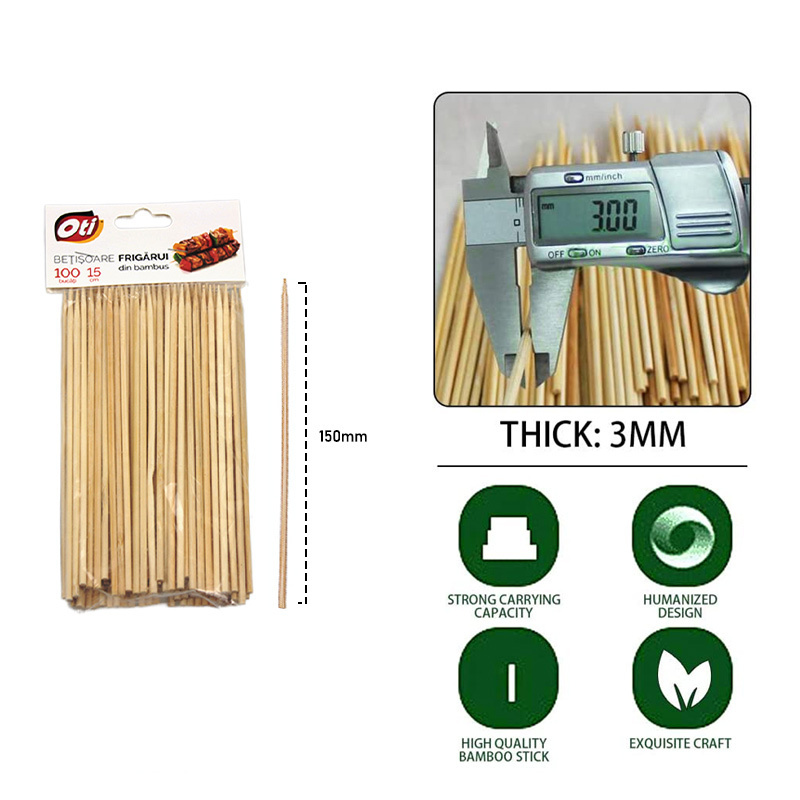 Biodegradable disposable Simple Style Design Natural Environmental Protection Skewer 150mm Bamboo Stick for BBQ