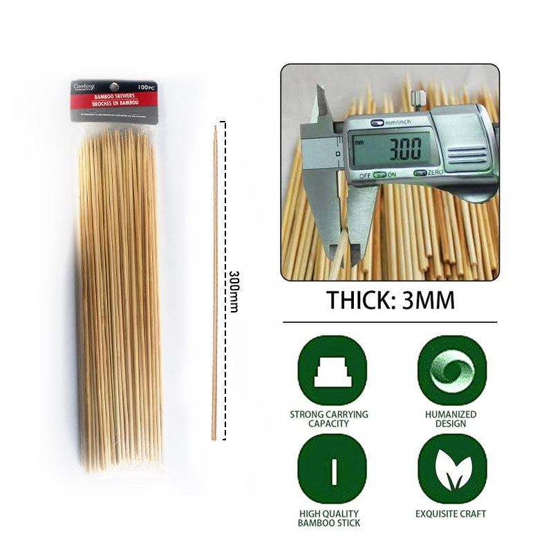 Biodegradable disposable Simple Style Design Natural Environmental Protection Skewer 300mm Disposable Bamboo Stick for barbecue