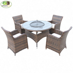 5 piece aluminum patio dining  fire pit modern wicker table 4 rattan cushioned rattan outdoor Garden furniture set