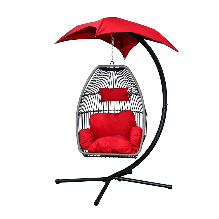 Single outdoor garden canopy egg swing hanging folding  basket chair with stand indoor outdoor